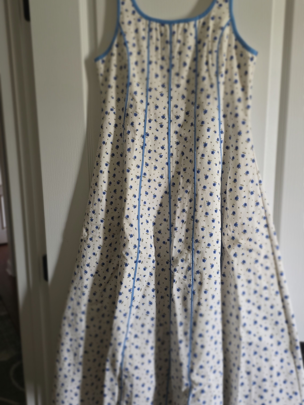 Lizard Thicket Cream Midi Dress with Blue Floral Print